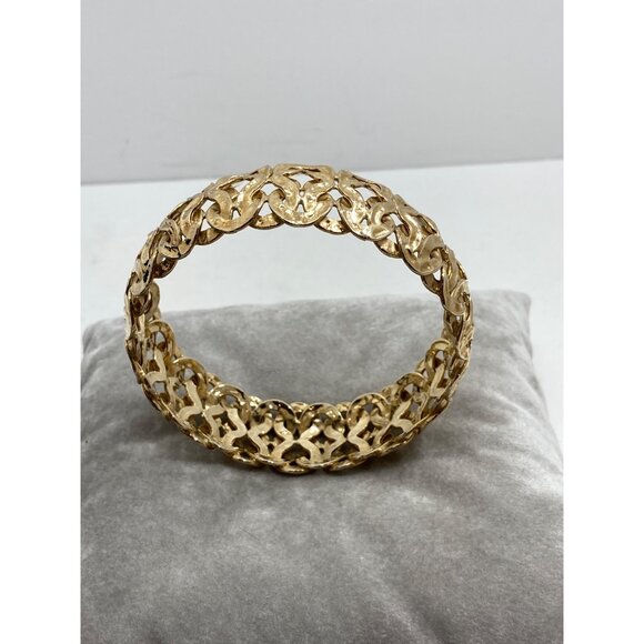 Gold Coated Sterling Silver Filigree Weave Wide Bangle Bracelet Turkey - Picture 5 of 11